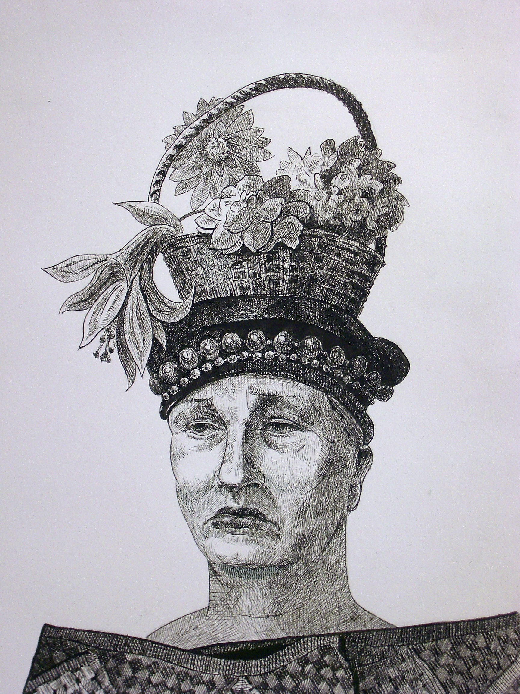 женский портрет с корзиной на голове