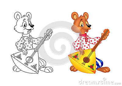 Медведь с балалайкой - раскраска