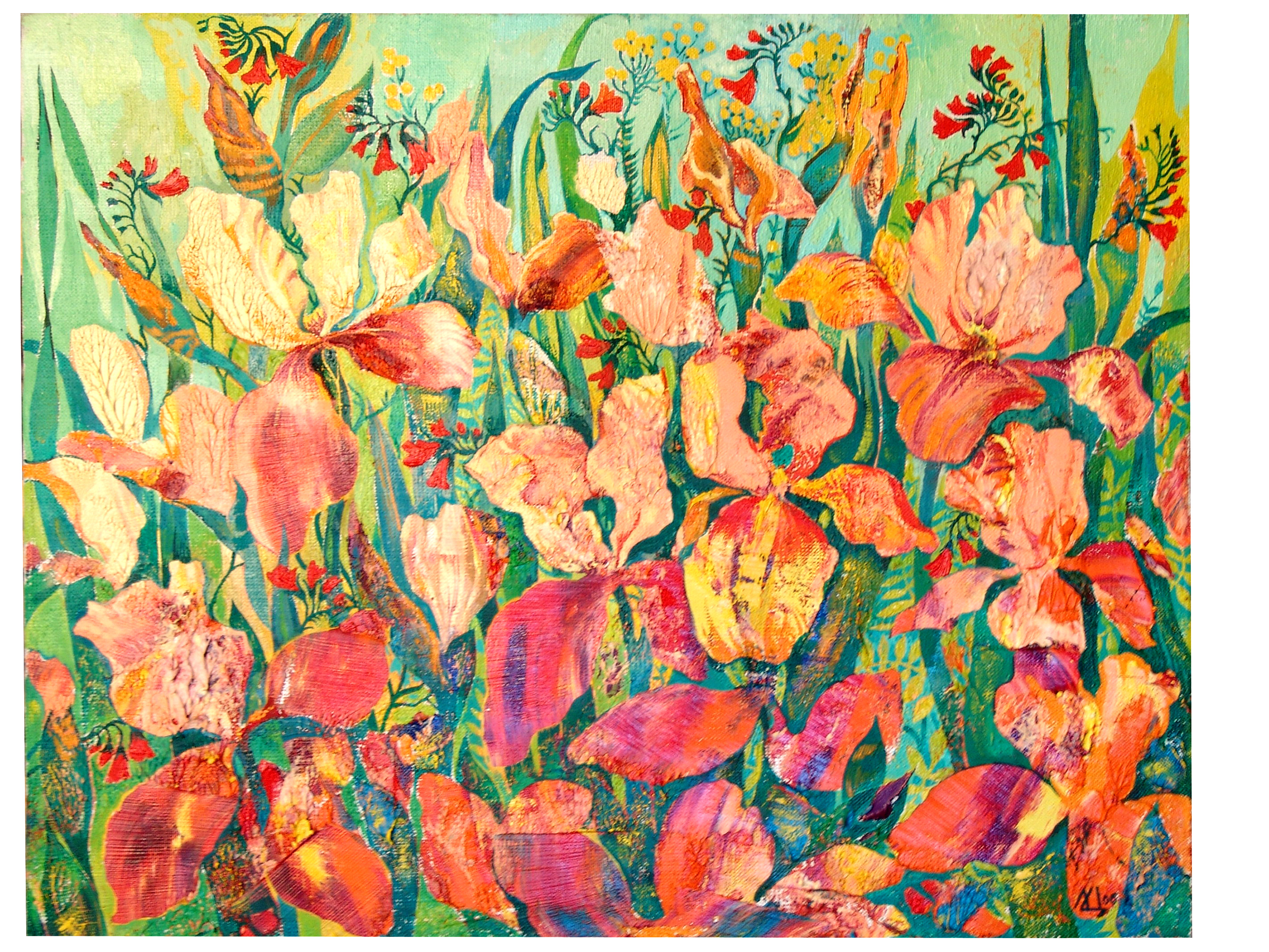 Ирисы.Сад.  монотипия