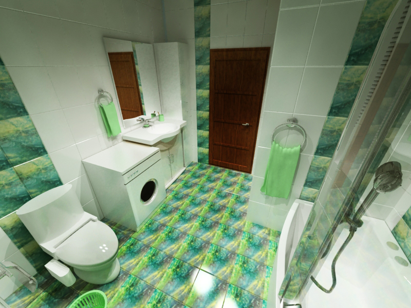 Ванная коттедж - малахит