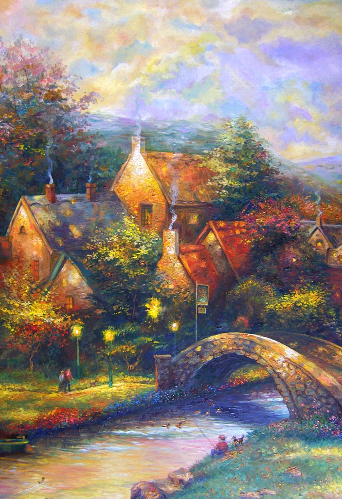 Репродукция картины Т.Кинкейда "Lamplight Village" (фрагмент