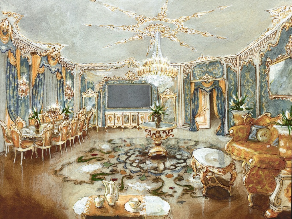 Разработка дизайна интерьера в стиле барокко. Эскиз