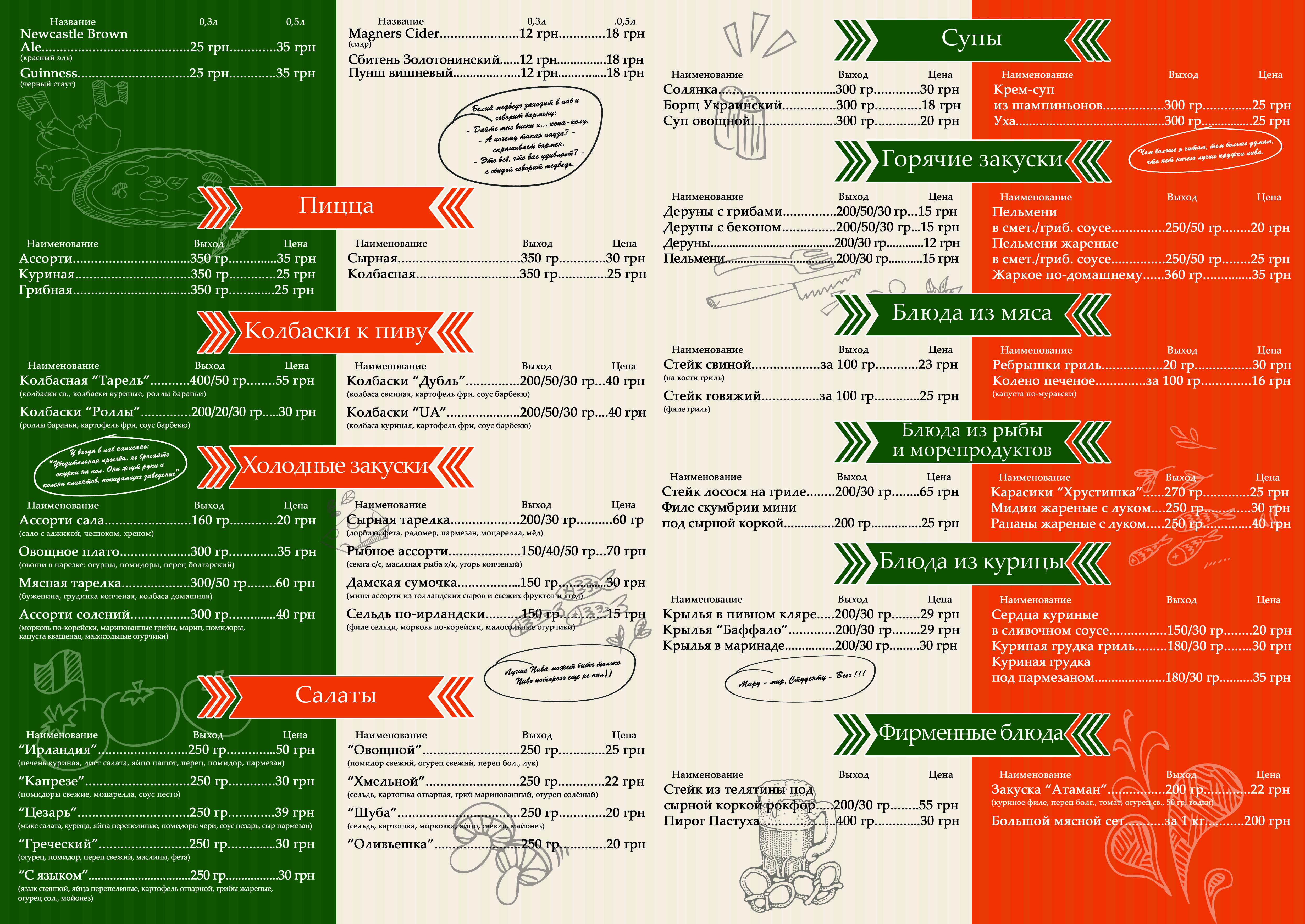 меню для "Ирландского Паба" (2)