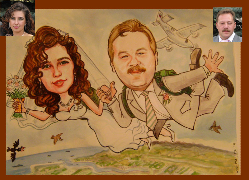 акварельный шарж для жениха и невесты