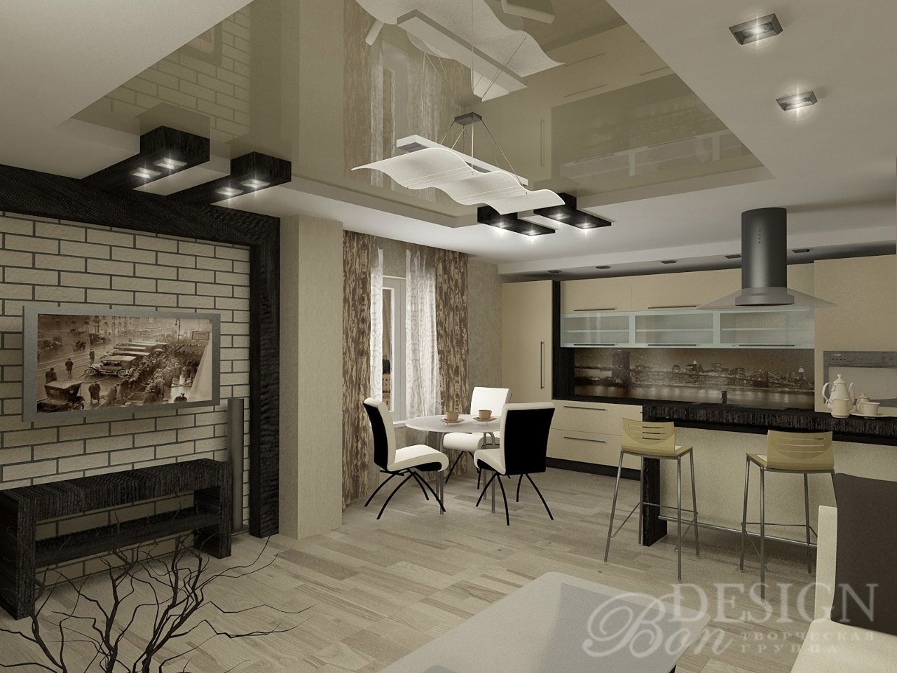 Дизайн-проект "Пульс города". Кухня-гостиная.