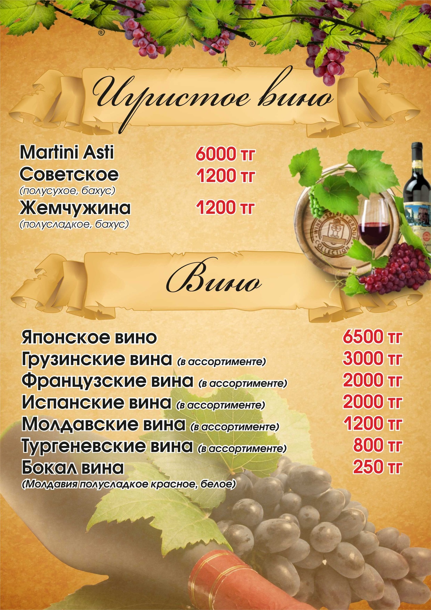 Винная карта кафе