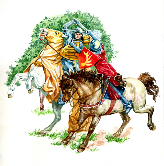 Акварель "Схватка рыцарей"