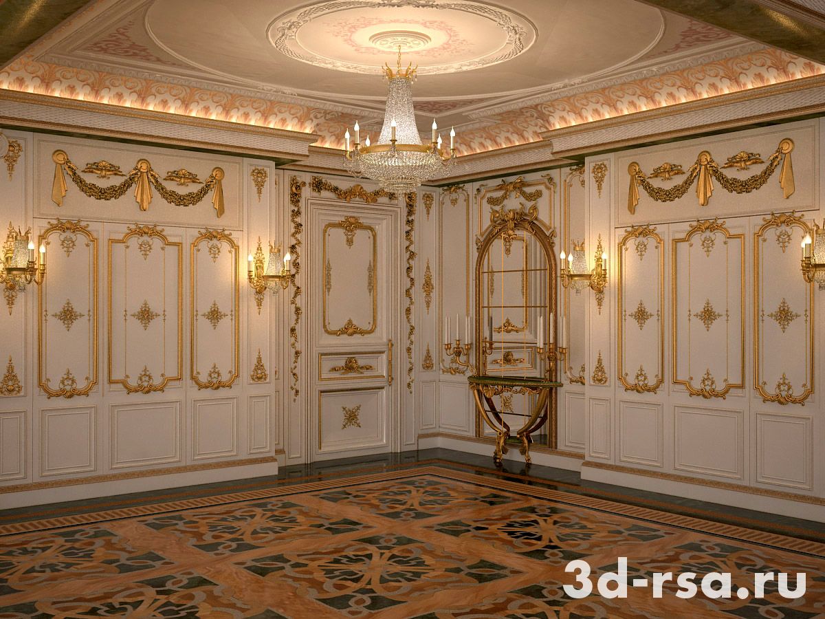 Визуализация банкетного зала гостиницы "Малахит" в стиле амп