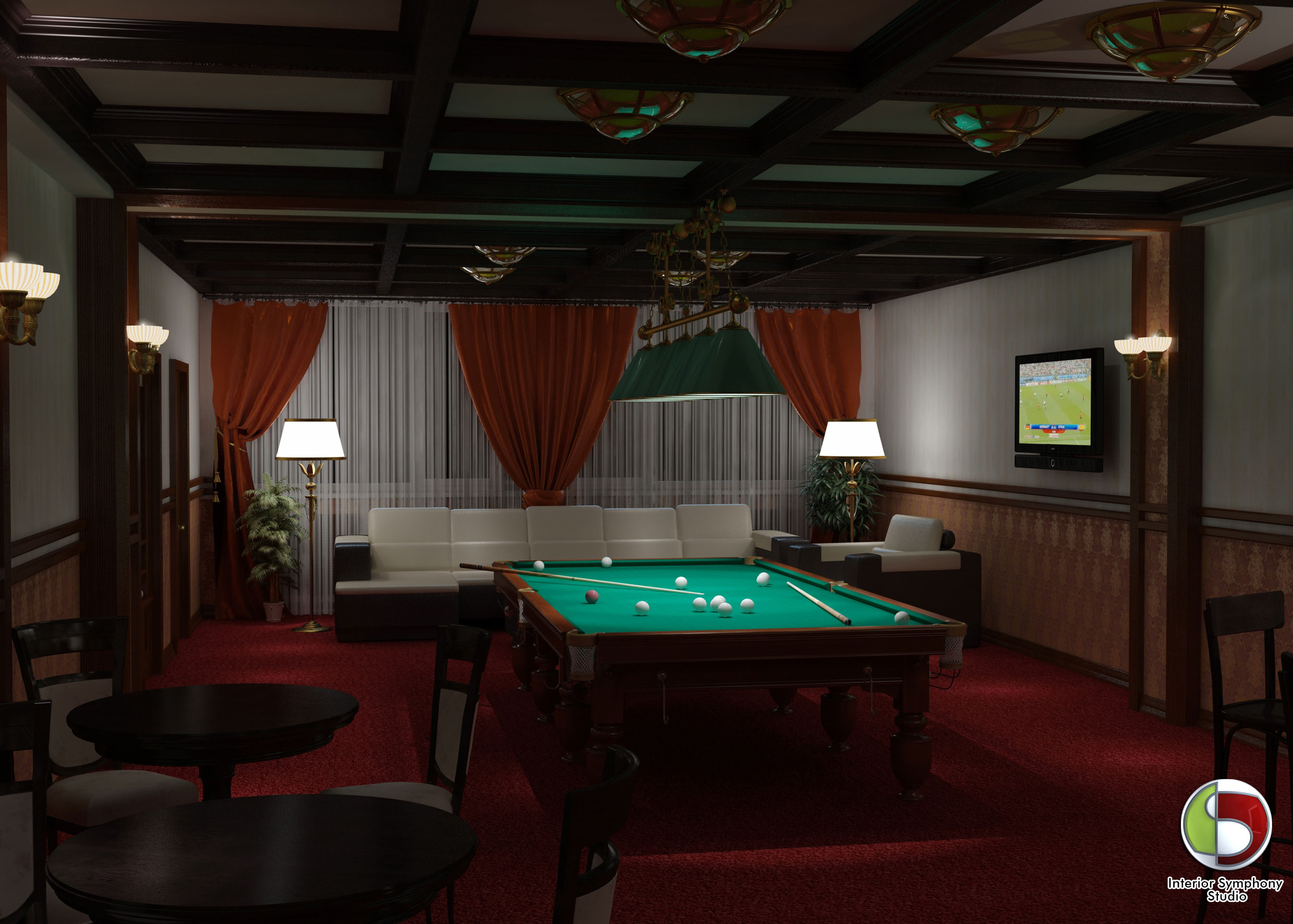 Бильярдная. Вечернее освещение.