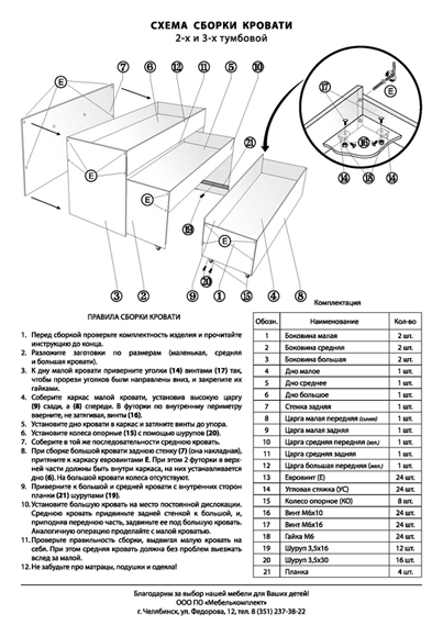 Схема сборки кровати "Мебелькомплект"
