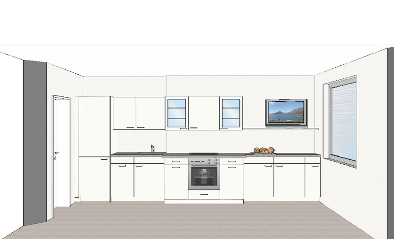 Вытянутая кухня - решение фасада