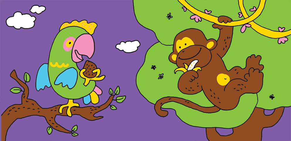 обезьяна и попугай