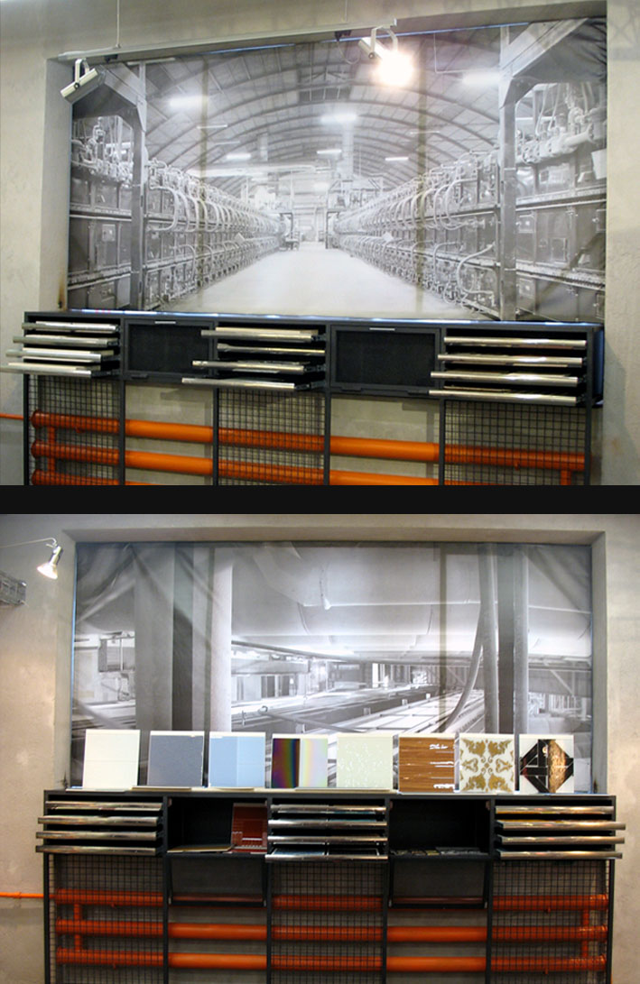 оформление стендов в салоне керамогранита и мозаики "Bars"