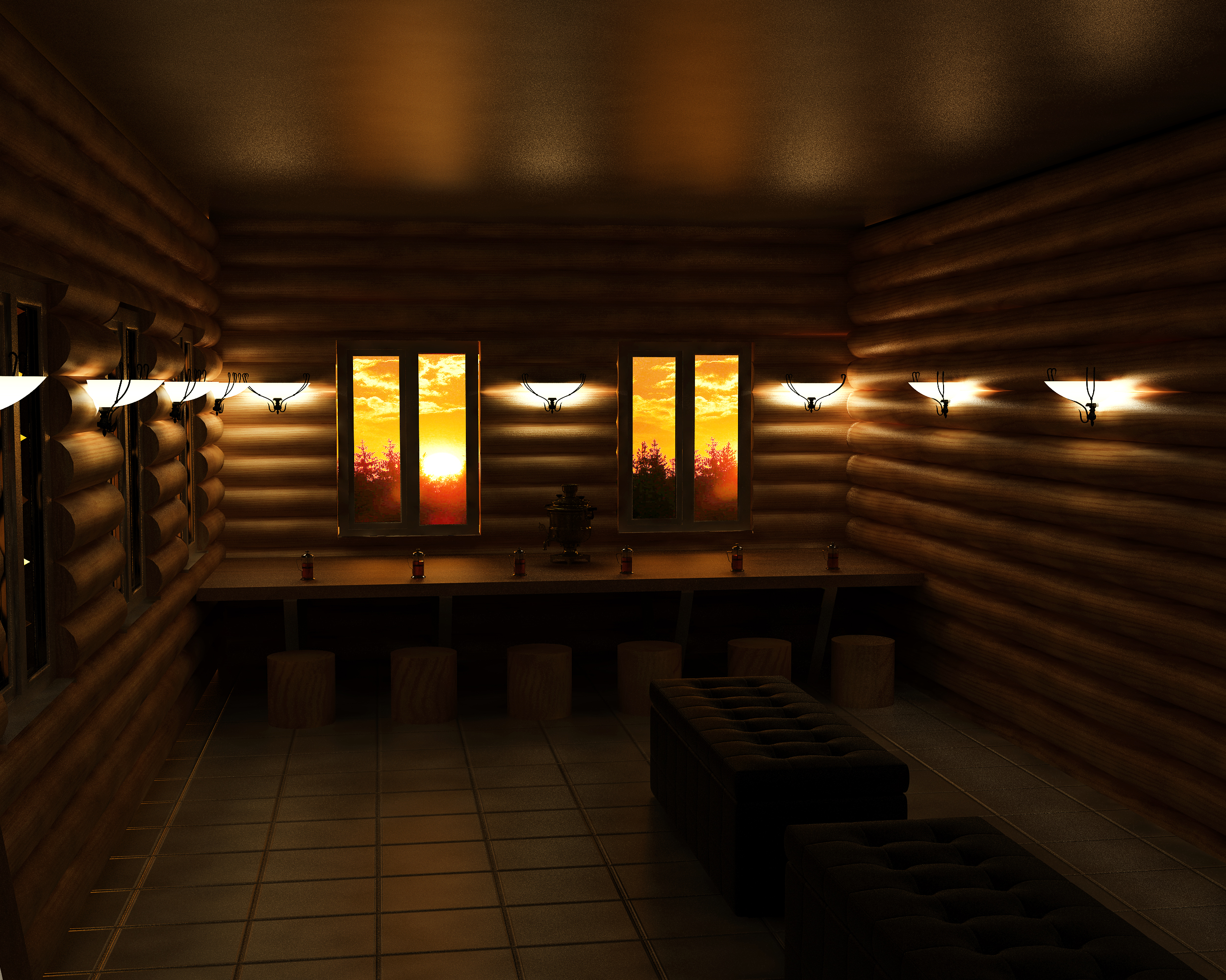 Вид на одну из частей комнаты выставки оружия совмещенного домика лесн