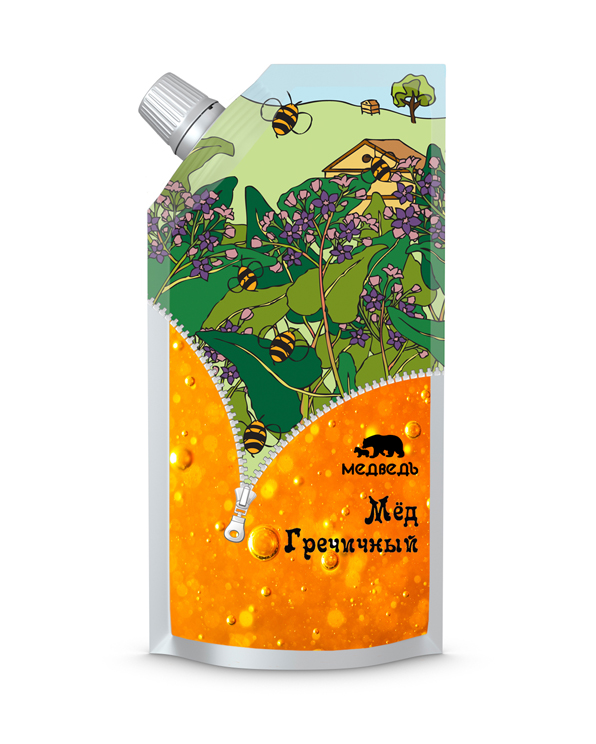 дизайн упаковки мёда для "Медведь"