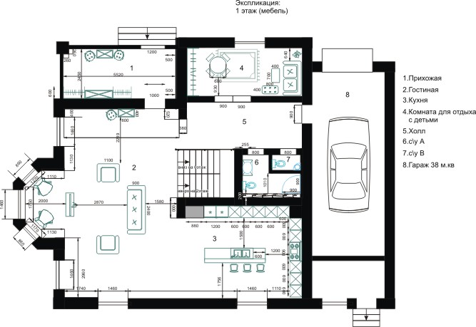 Часный котеджчертежрастановка мебели