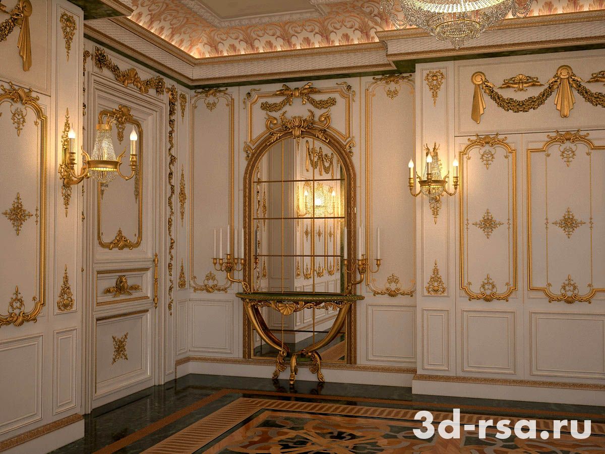 Визуализация банкетного зала гостиницы "Малахит" в стиле амп