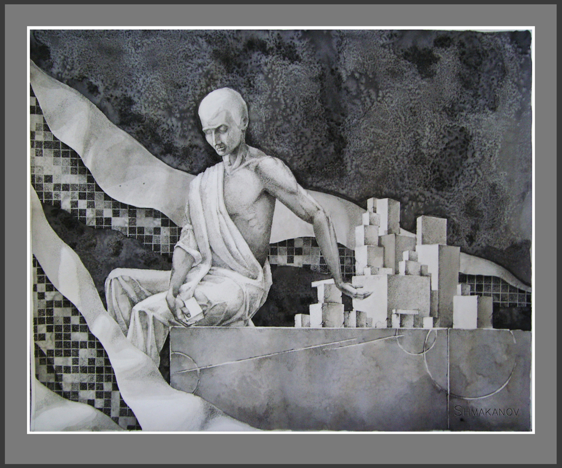 Тушь, перо. " Созидатель" левая часть