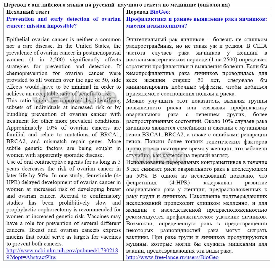 En-Ru - Медицина Профилактика рака яичников (англ.-рус.)