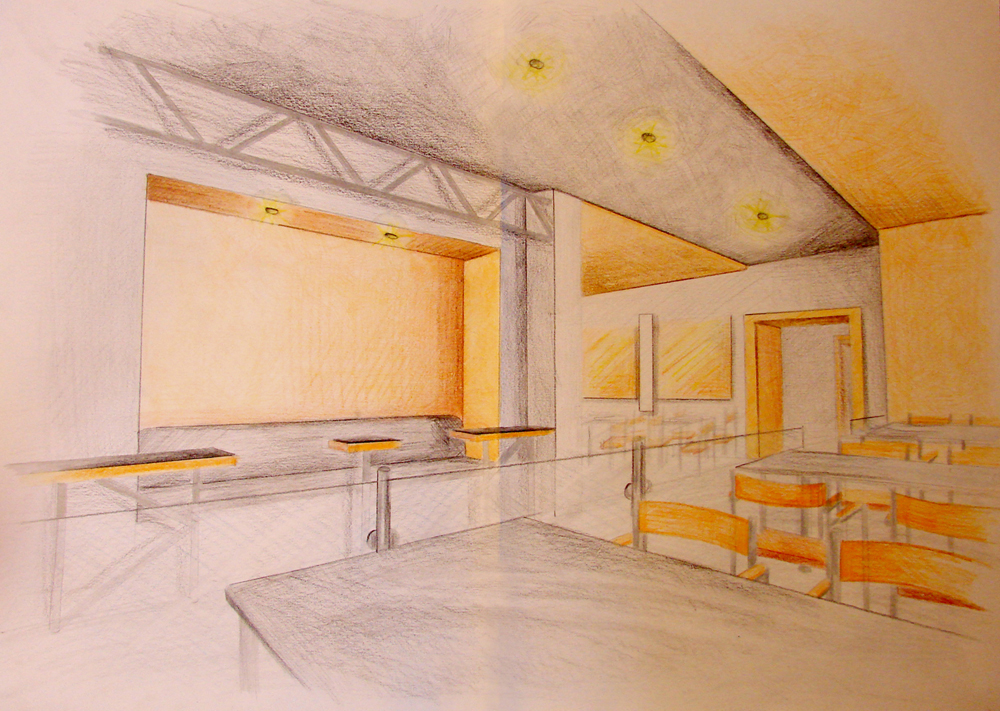 Эскиз кафе (рисунок от руки)