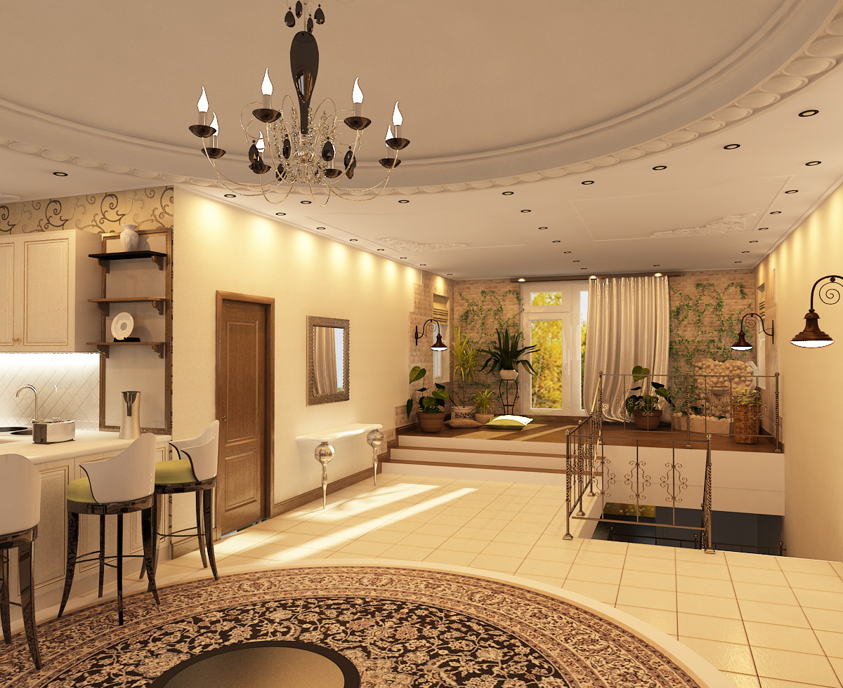 интерьер котеджа-зал