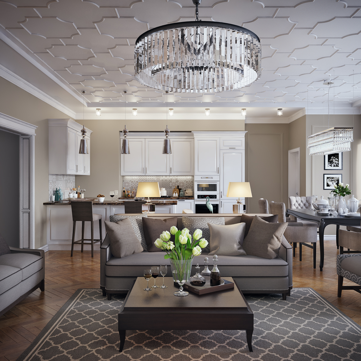 Квартира в ЖК "Александрия", гостиная/столовая/кухня