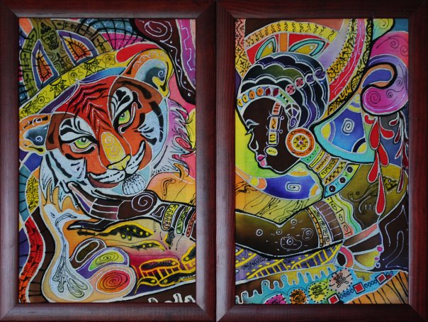 батик "жаркая Африка" диптих, общий размер 80х60