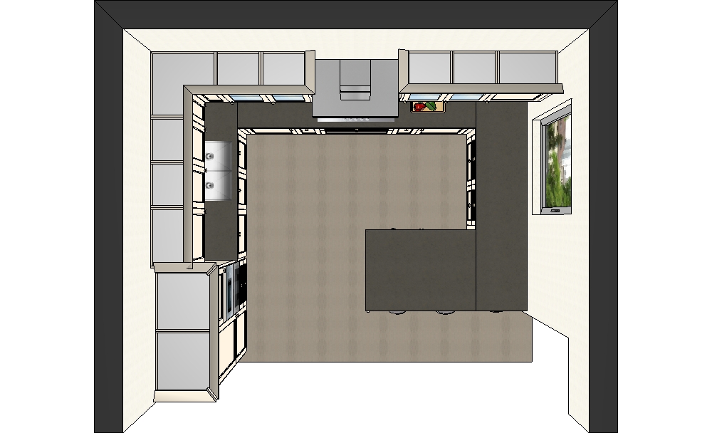 Квадратная кухня - расстановка, вид сверху