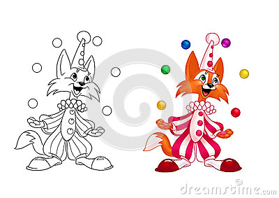 Кот жонглер - раскраска