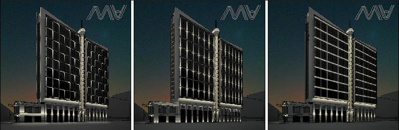 Архитектурное освещение фасадов гостиницы (Краснодар)