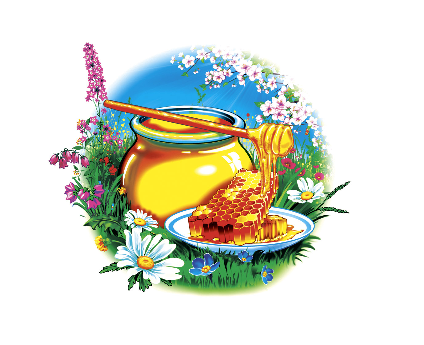 Крынка с мёдом иллюстрация