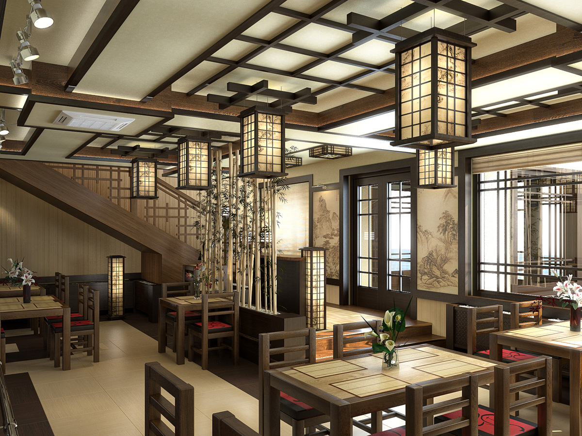 Визуализация и дизайн ресторана "Хотей" в японском стиле
