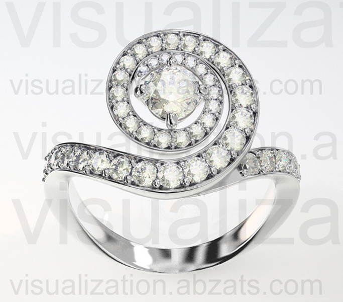 Кольцо с бриллиантами из белого золота, 3D-Max, Vray, Photoshop
