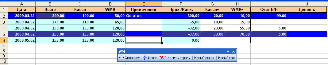 Учет операций с WebMoney (Excel)