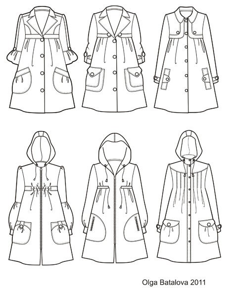 Варианты разработки плаща для полных - технический рисунок