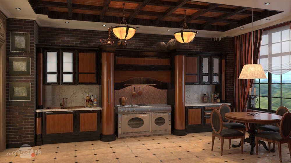 Дизайн и визуализация интерьеров загородного дома. Варианты кухни
