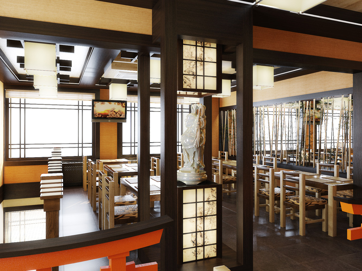 Визуализация и дизайн ресторана "Хотей" в японском стиле