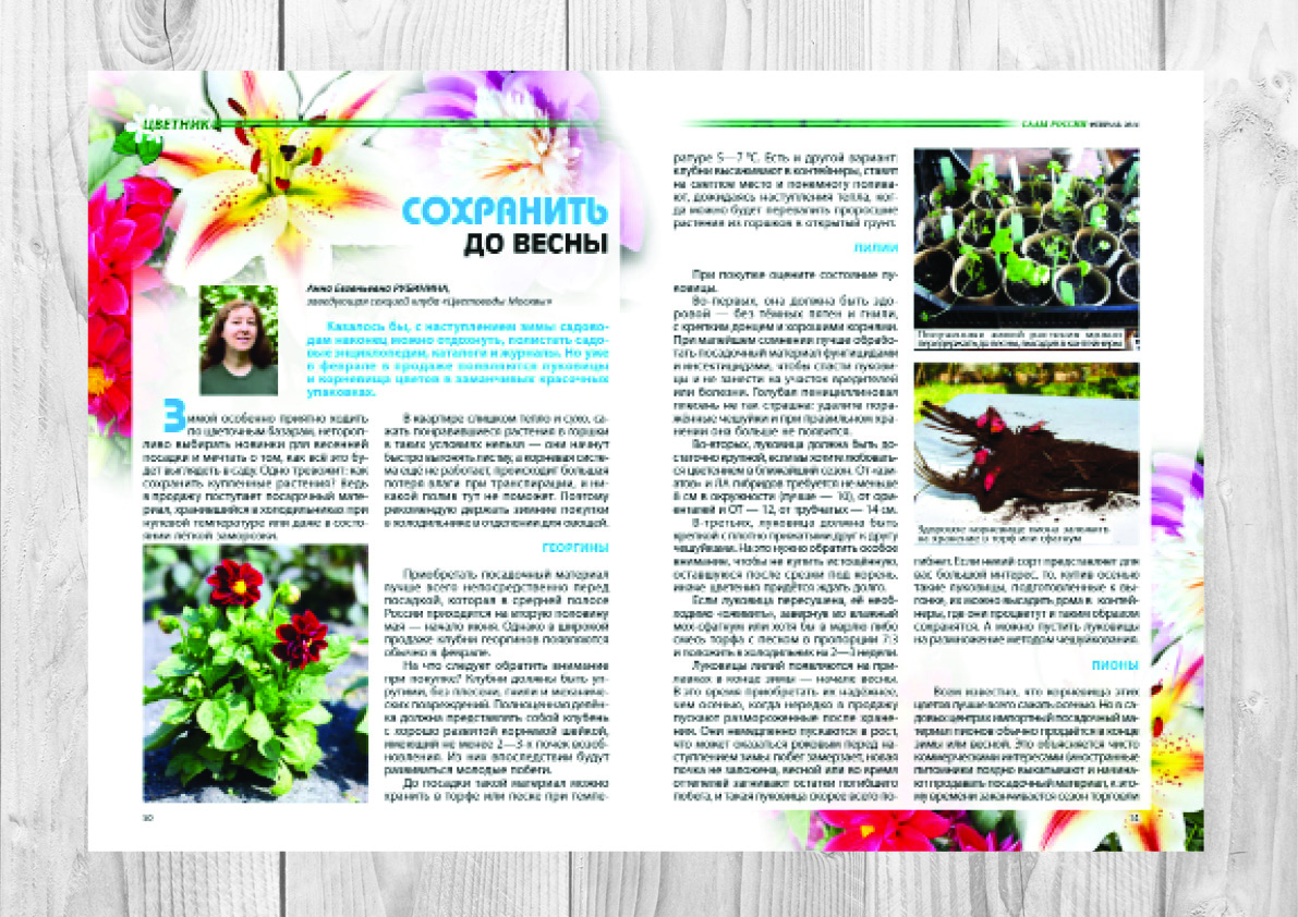Вёрстка журнала "Сады России, примеры вёрстки.