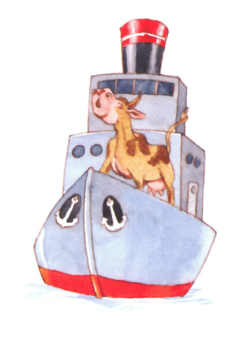 акварель "пароход"