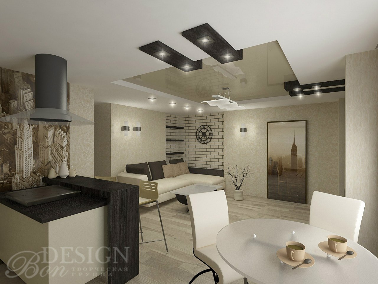 Дизайн-проект "Пульс города". Кухня-гостиная.