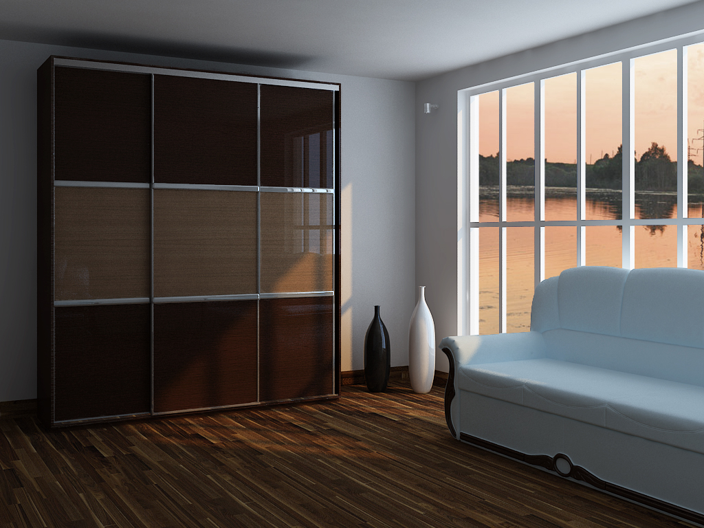 Шкаф-купе в вечерней комнате