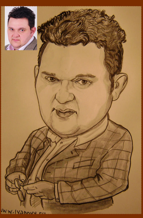 черно-белый шарж акварелью