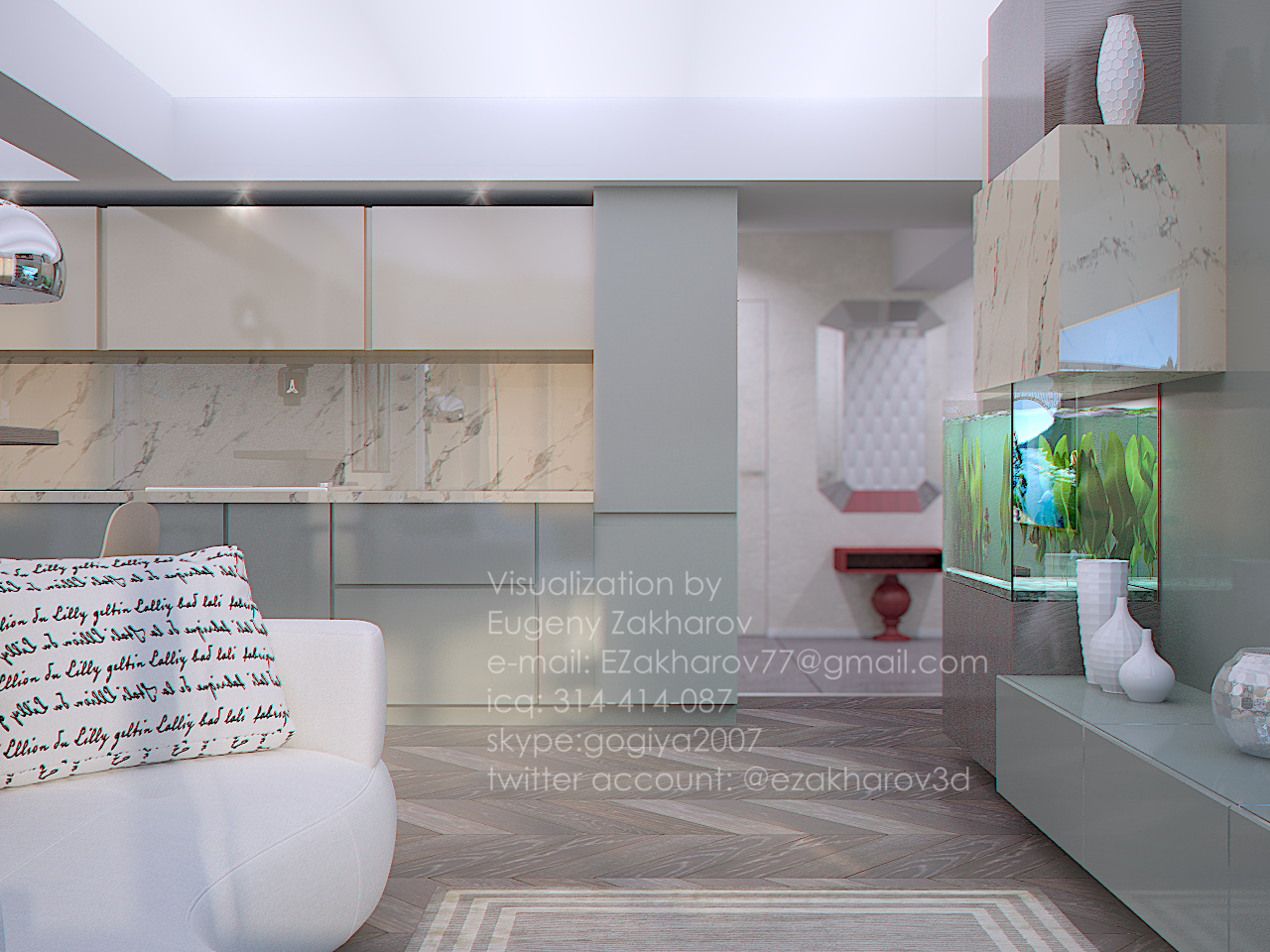 Визуализация гостиной-студии