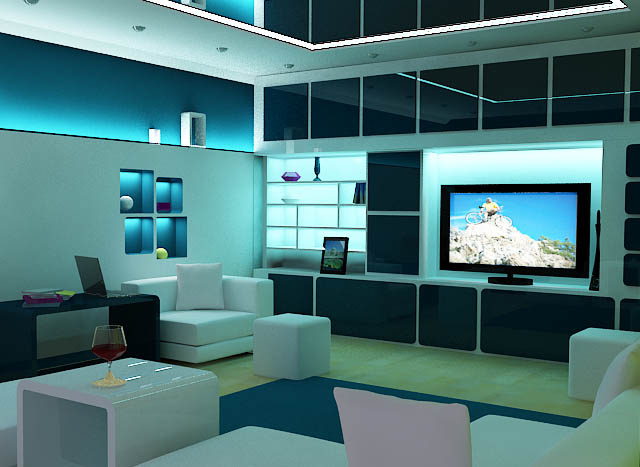 гостиная с ночной подсветкой