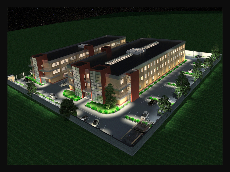 Реконструкция текстильной фабрики под офисные здания ночной общий вид