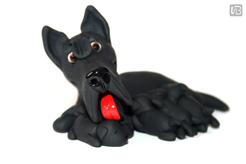 фигурка собаки "Скотч-терьер с потомством".  Полимерная глин