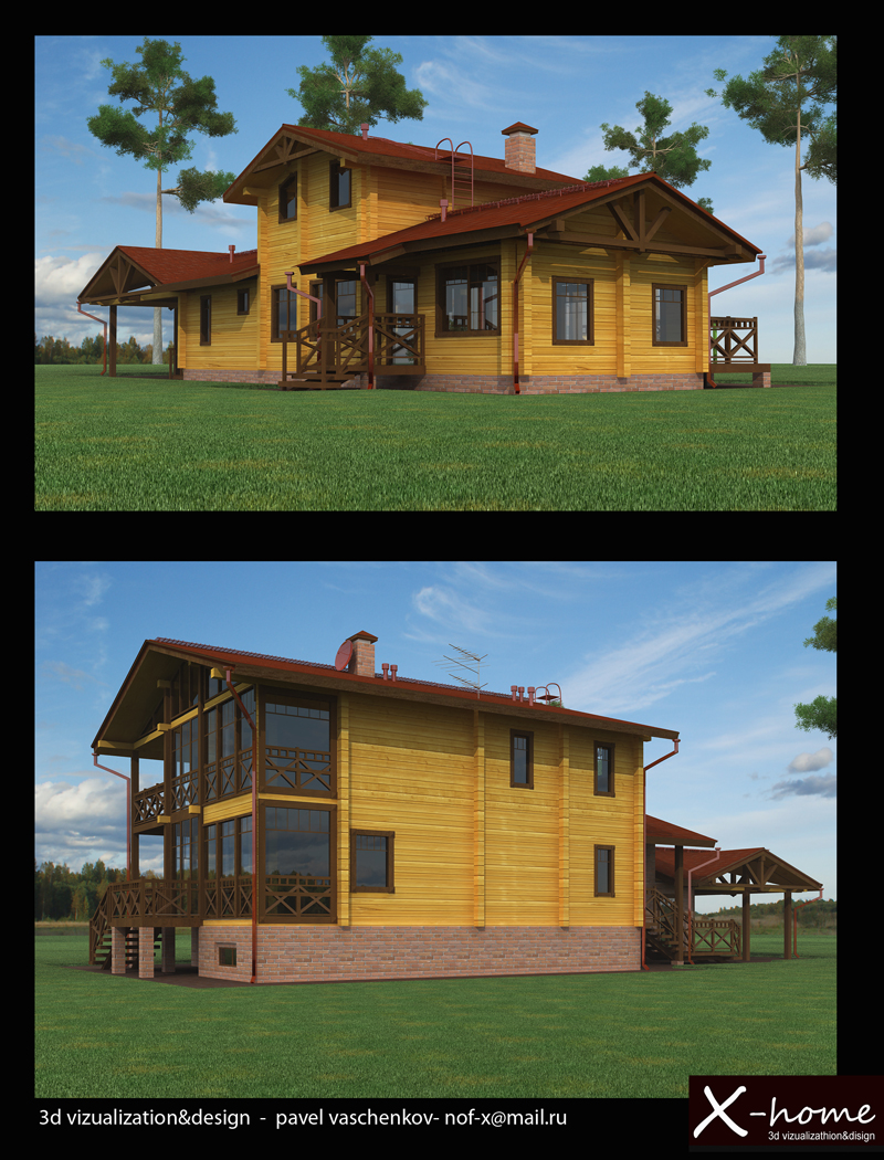 Визуализация коттеджа из бруса