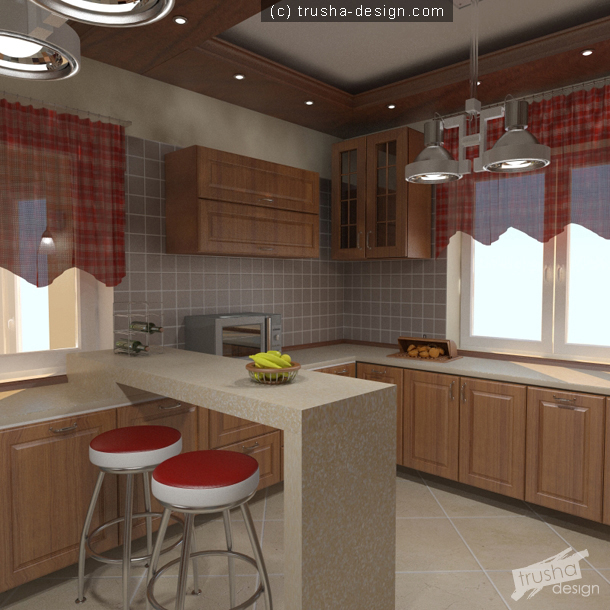 Кухня в загородном доме. Деревянные фасады