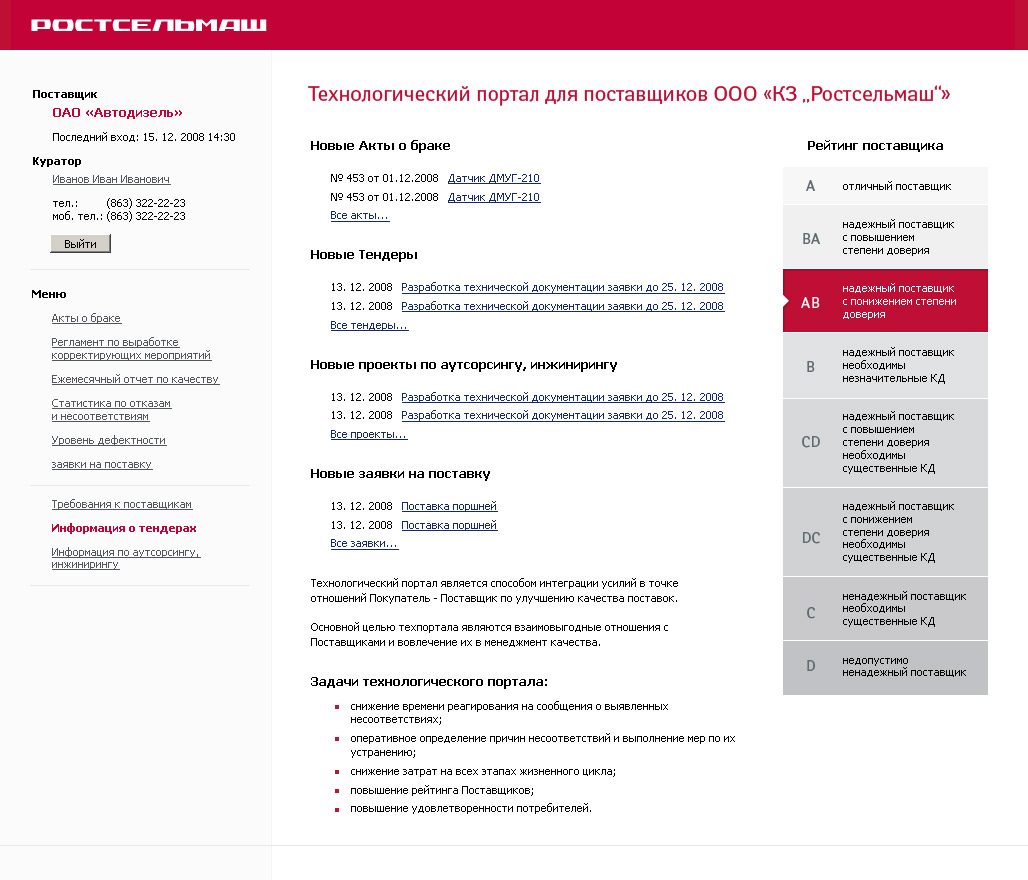 Сайт для фирмы "Ростсельмаш"
