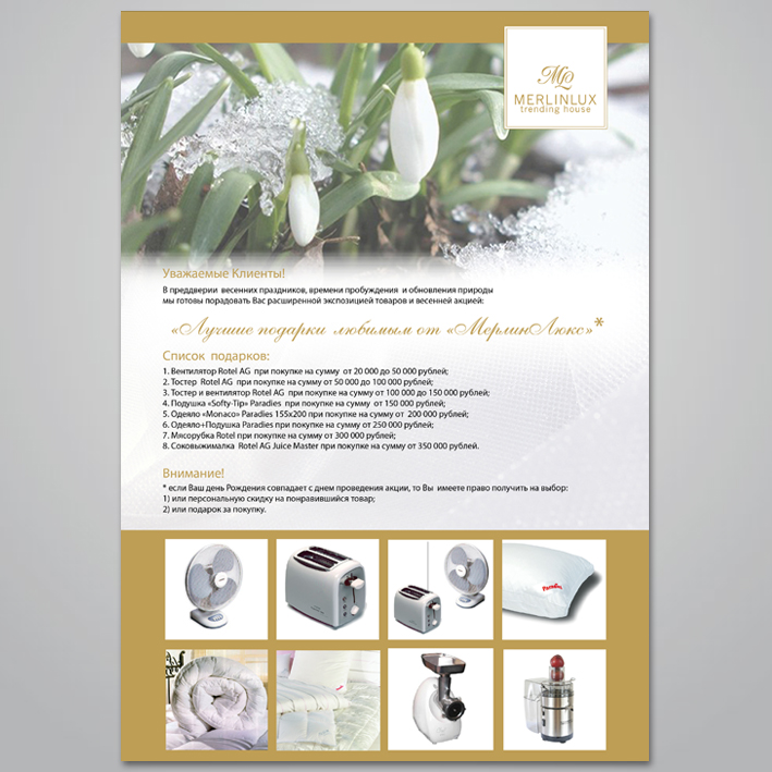 Листовка  для ТД "MERLlNLUX", 2009 г.